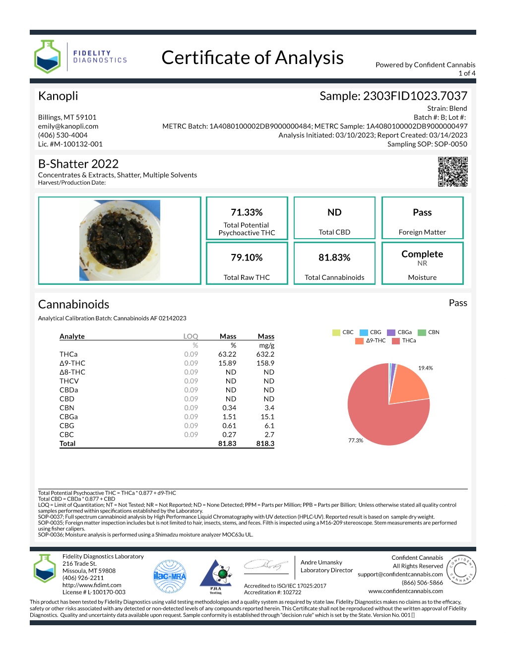 1 gram B shatter (Hybrid) 71% THC 9/2022
