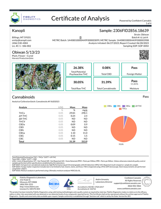 Obiwan - Indica bud (26.38% THC) May 2023 - 1/4 oz. (7.0 grams)
