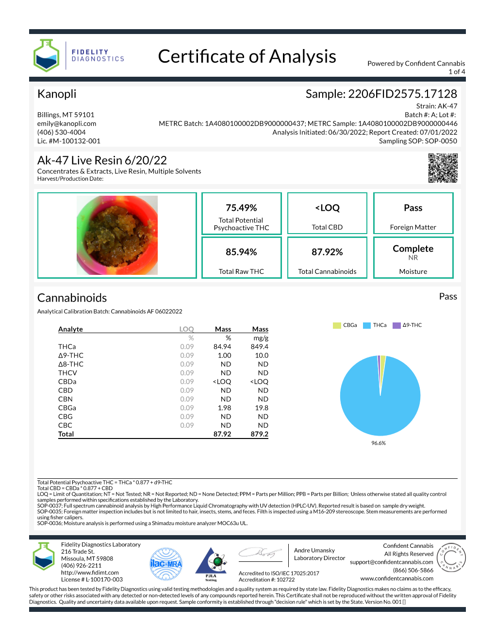 1 gram AK-47 Live Resin (Sativa) 75.49% THC 6/2022